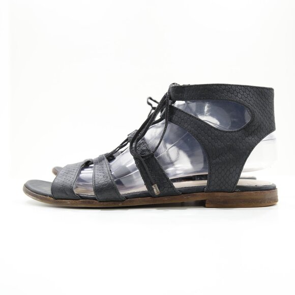 Vince Camuto Tany Black Leather Flat Gladiator Sandals - 9.5 - Picture 1 of 7